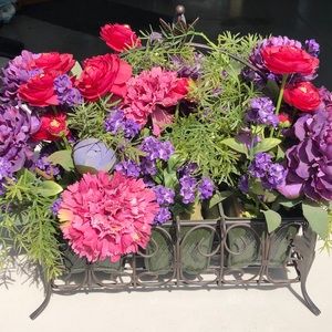 Southern Living At Home Basket Wrought Iron Votive Holder W/Custom Florals